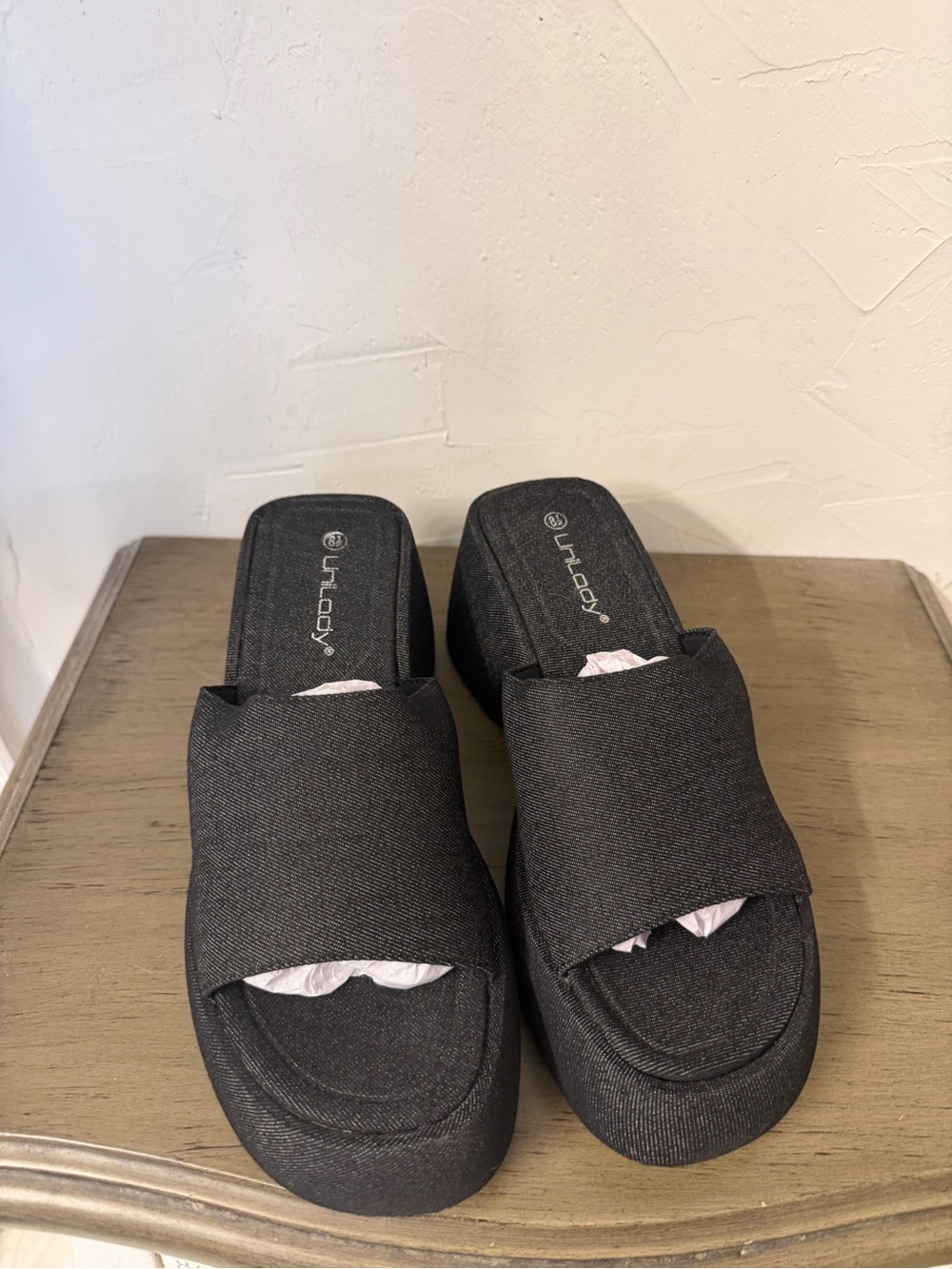 Unlabeled Black Slip-On Wedge Sandals for Women